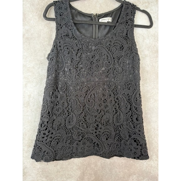 Patrizia Luca Milano Tops - Patrizia Luca Milano Crochet Top Large Black Floral Sleeveless Boho Whimsygoth